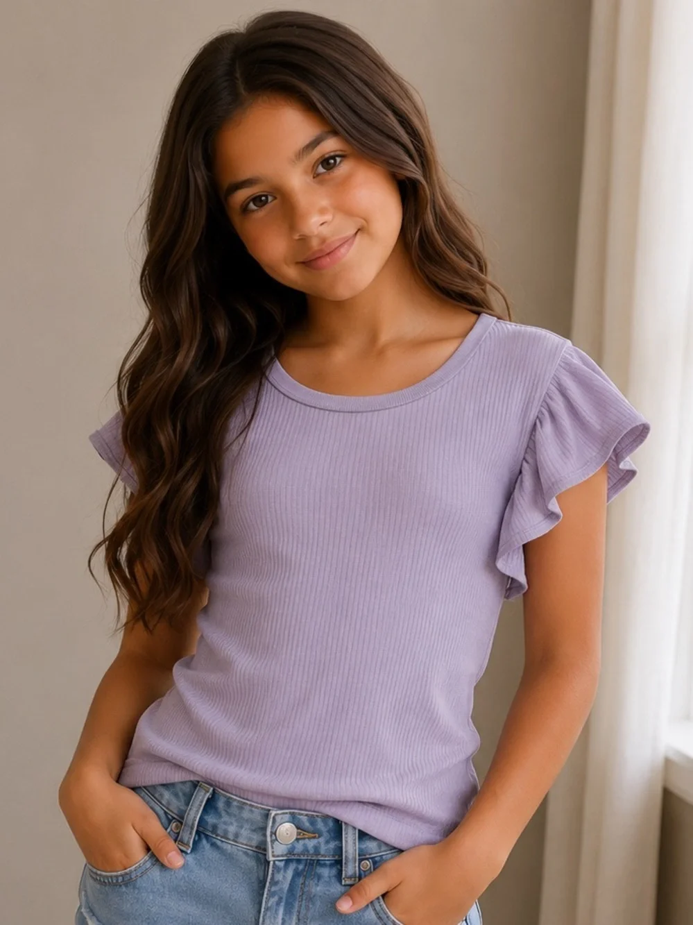 Old Navy Lavender Ruffle Sleeve Tee